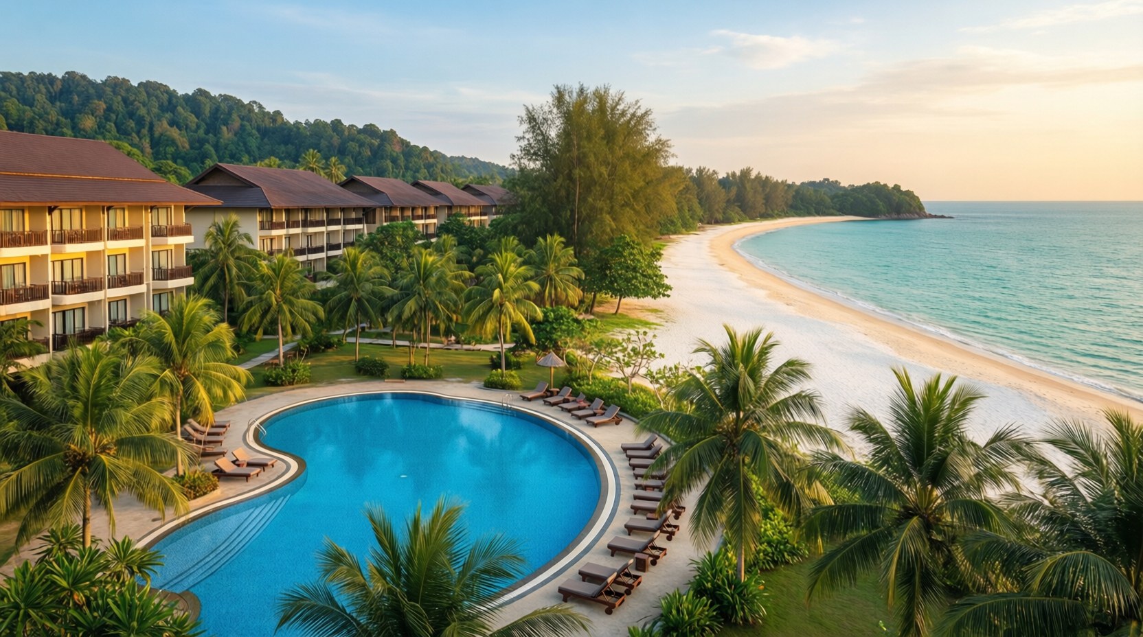 Nexus Resort overlooking its 6 km beach and outdoor pools