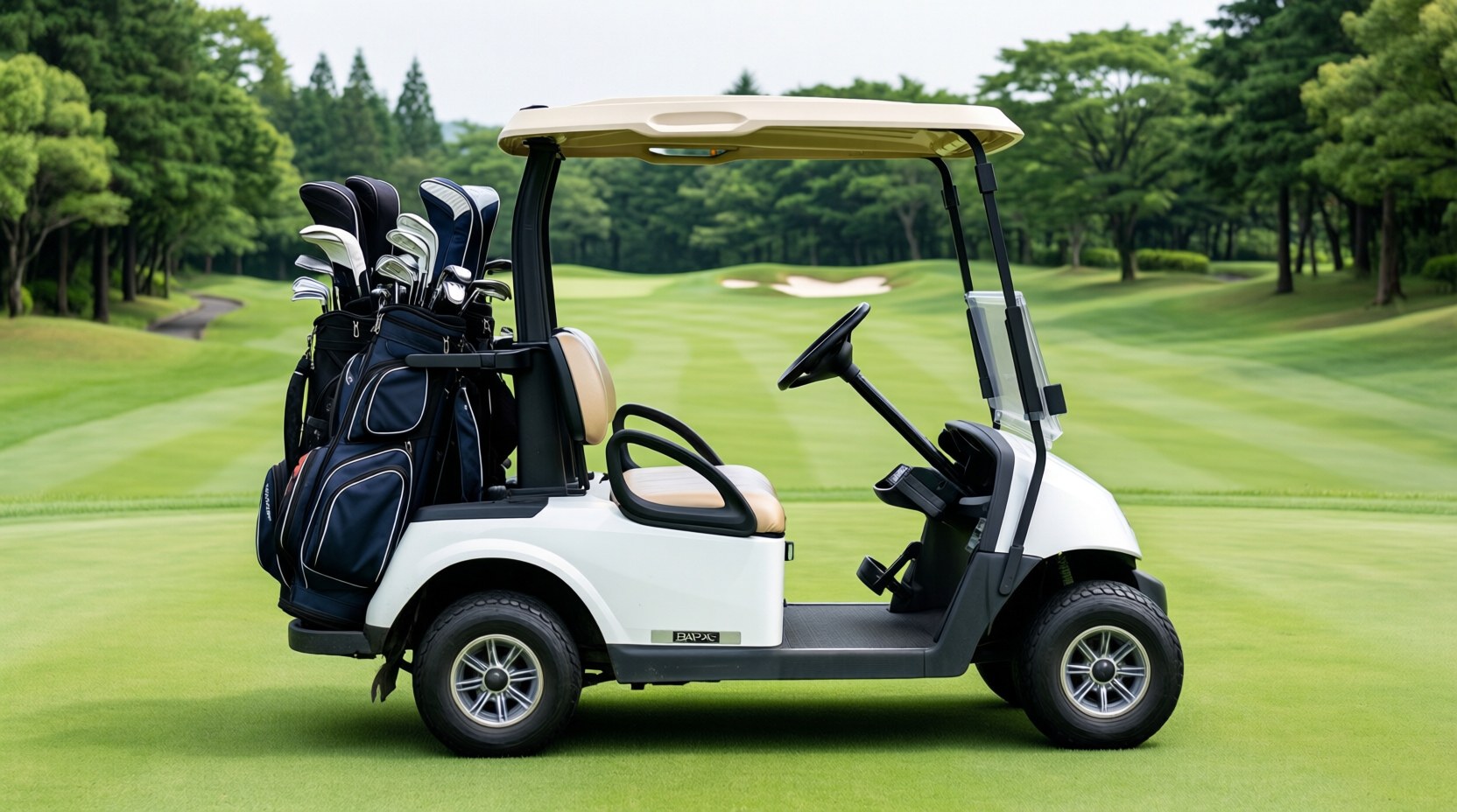 A self-play cart fitted with GPS navigation