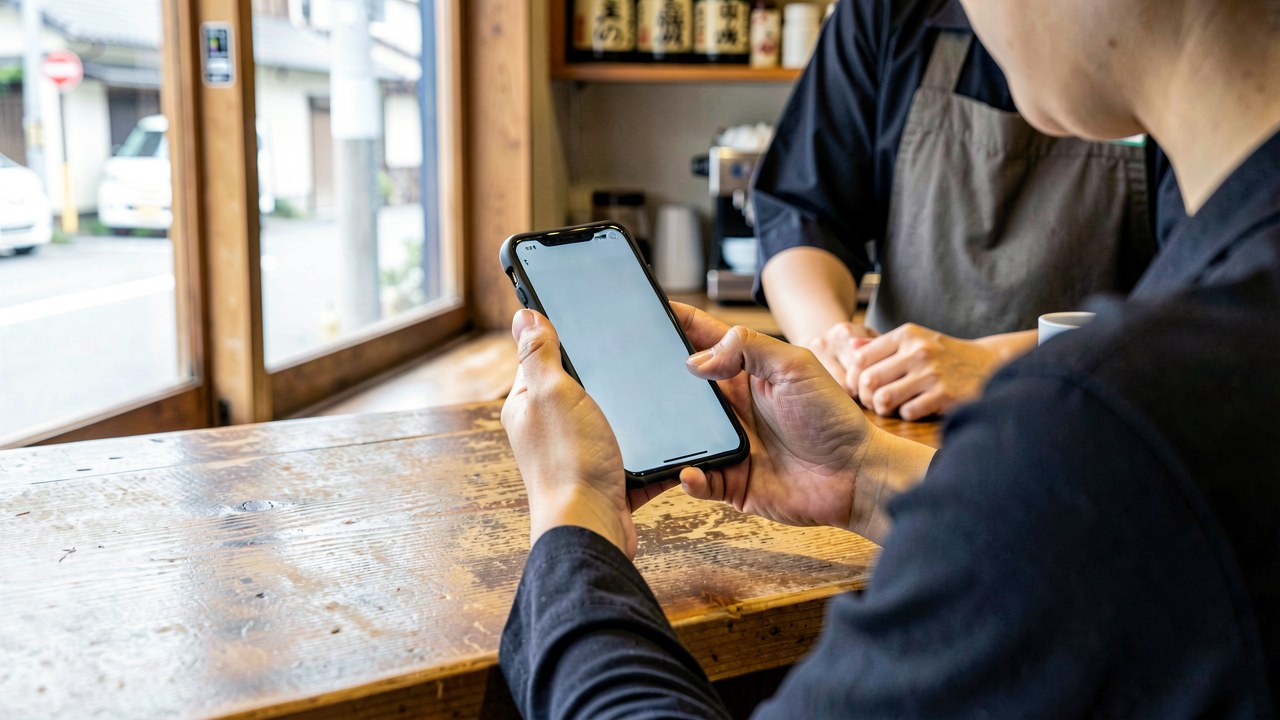 Communicating with a shop clerk by showing a smartphone screen